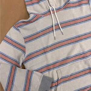 Quiksilver Gray, Blue and Orange Striped Hoodie Sweater